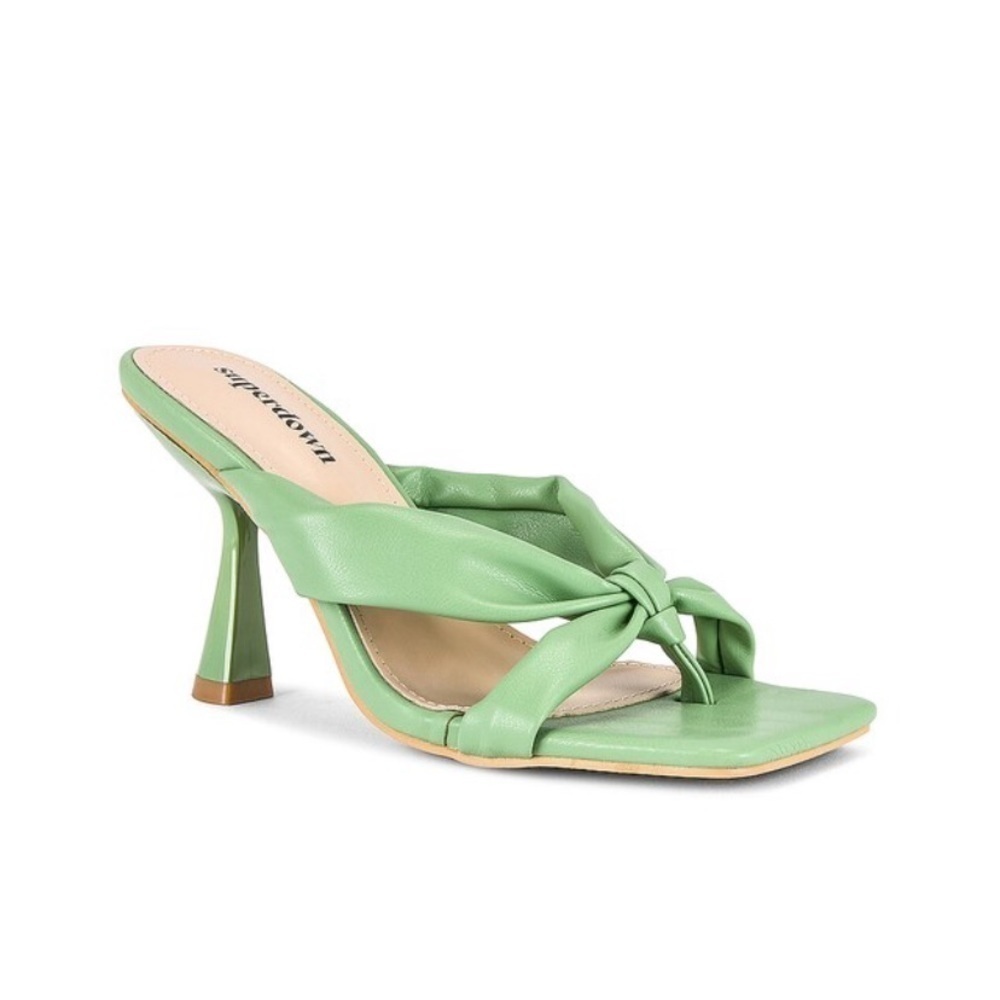 New Superdown Heeled Sandal Dixie Mule Slip On Square Toe Green Size 6